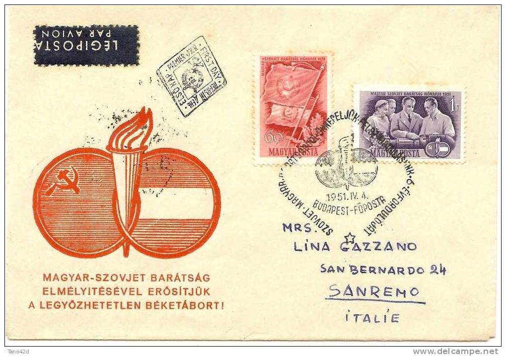 REF LIT 9 / GAL / EUR - HONGRIE LETTRE AVION BUDAPEST / SAN REMO 4/4/1951 - Postmark Collection