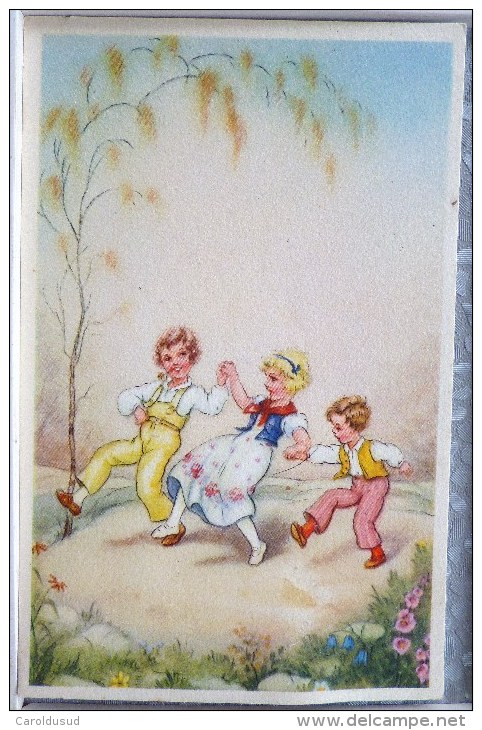 Cp Litho Illustrateur Coloprint Special Lore H Hummel Enfant Enfants  Ronde Danse Jardin Fleurs - Hummel
