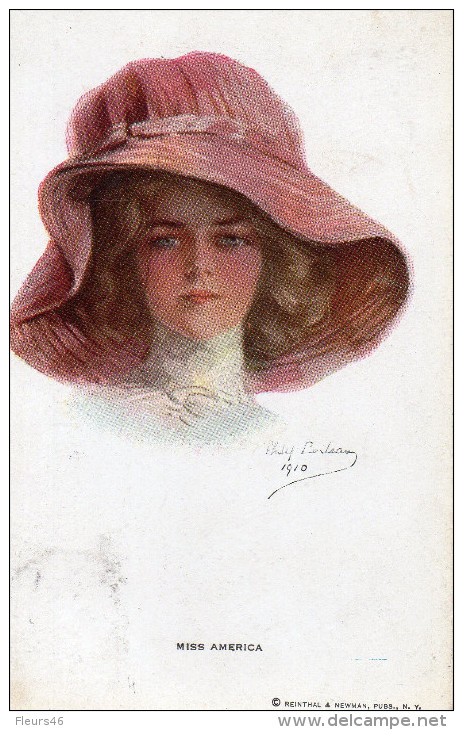 Illustrée Signée Philip BOILEAU : Femme Au Chapeau Rose : MISS AMERICA - Boileau, Philip