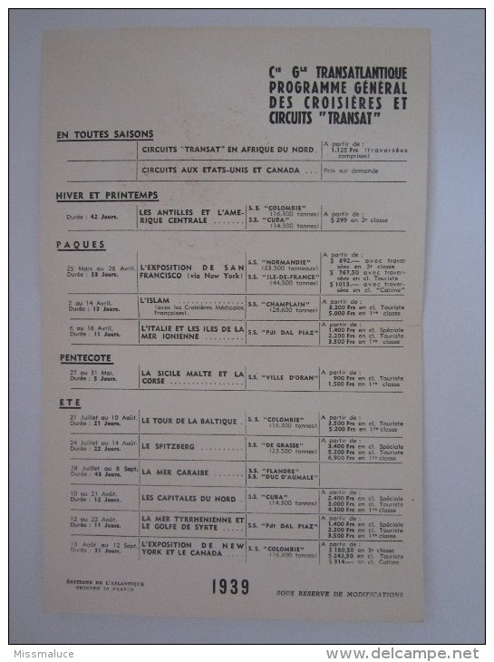 PUBLICITÉ BATEAU PAQUEBOT COMPAGNIE TRANSATLANTIQUE CROISIERES ET CIRCUITS TRANSAT ILLUSTRATEUR JAN AUVIGNE - Otros & Sin Clasificación