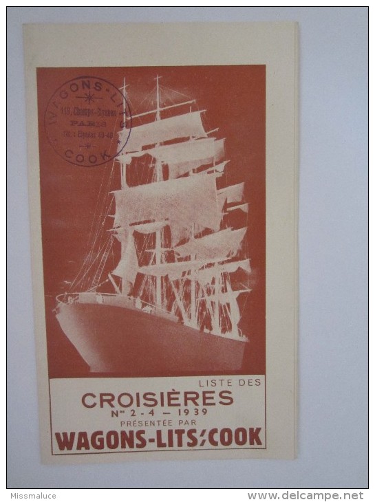 PUBLICITÉ BATEAU PAQUEBOT LISTE CROISIÈRES WAGONS LIT COOK - Other & Unclassified