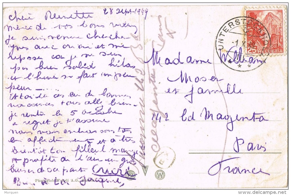 9858. Postal UNTERTECHOLZ (canton Berne) Suisse 1949 - Cartas & Documentos