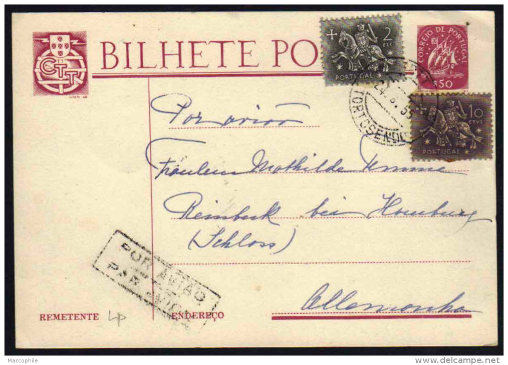 PORTUGAL - TORTOSENDO / 1955 ENTIER POSTAL PAR AVION POUR L ALLEMAGNE (ref 5517) - Lettres & Documents