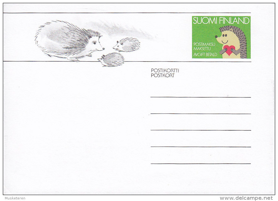 Finland Postal Stationery Ganzsache Entier Hedgehog Igel Hérisson Unused - Postal Stationery