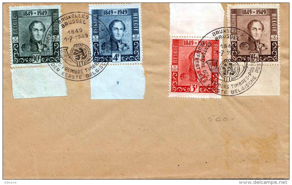BELGIEN 1949 - 4 Sondermarken (90C+1,75Fr+3Fr+4Fr) Mit Randstücke Auf Brief - 4 Sonderstempel Premier Timbres Brüssel - Briefe U. Dokumente