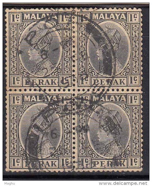 Block Of 4 Used 1c Perak,  1935 , Malaya - Perak