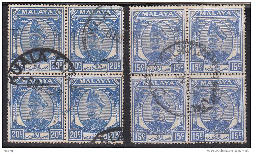 Block Of 4 Used, 15c Two Diff, Shade / Colour, Selangor 1949, Malaya - Selangor