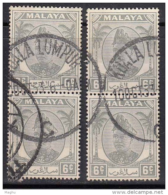 2 Pairs Used, 6c Selangor 1949, Malaya - Selangor