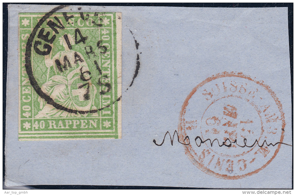 Heimat GE GENEVE 1861-03-14 Briefstück Mit 40Rp. Strubel - Oblitérés