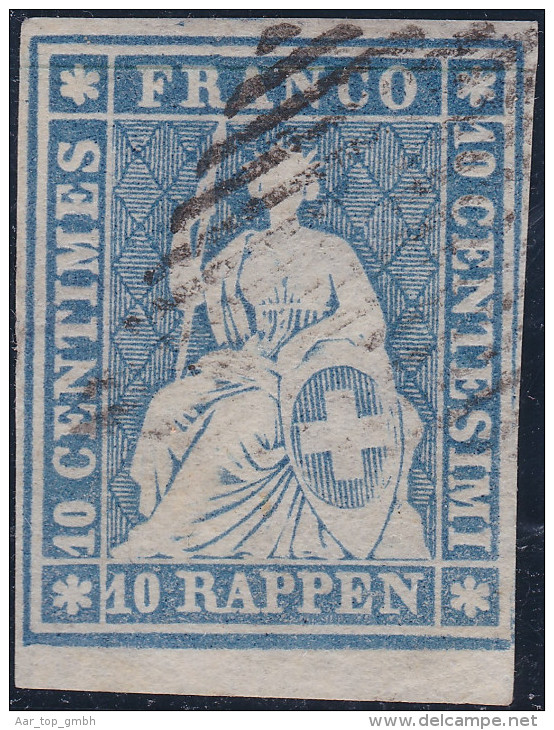 Schweiz 1854 10Rp. Strubel Zu#23A Vom Untern Rand Mit Raute - Oblitérés