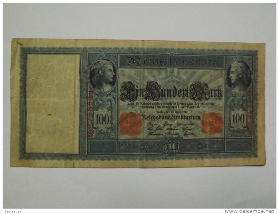 BILLET ALLEMAGNE - EMPIRE - P.42 - 100 MARK - 21 AVRIL 1910 - 100 Mark