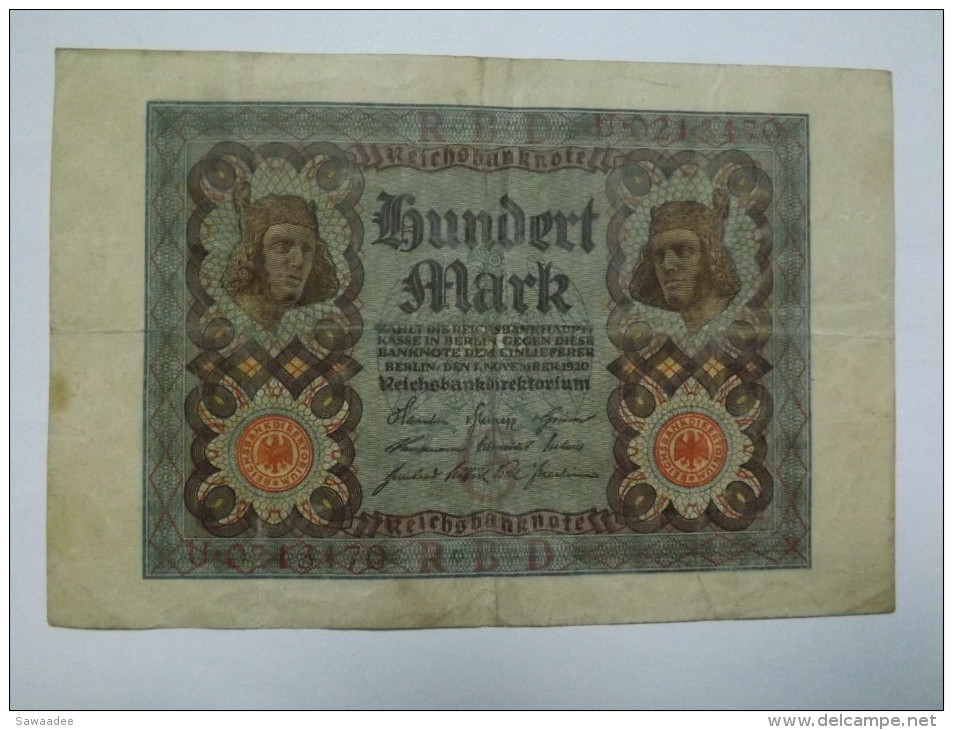 BILLET ALLEMAGNE - REPUBLIQUE DE WEIMAR - P.69b - 01/11/1920 - 100 MARK - "BAMBERG HORSEMAN" - 100 Mark