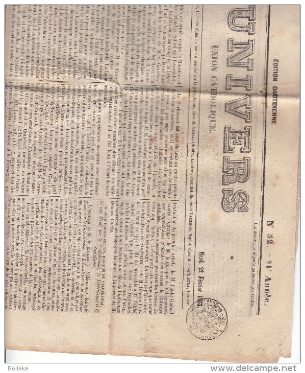 France - Journal L´ Univers Du 22 Février 1853 ° - 4 Pages - Avec Publicité - 1850 - 1899