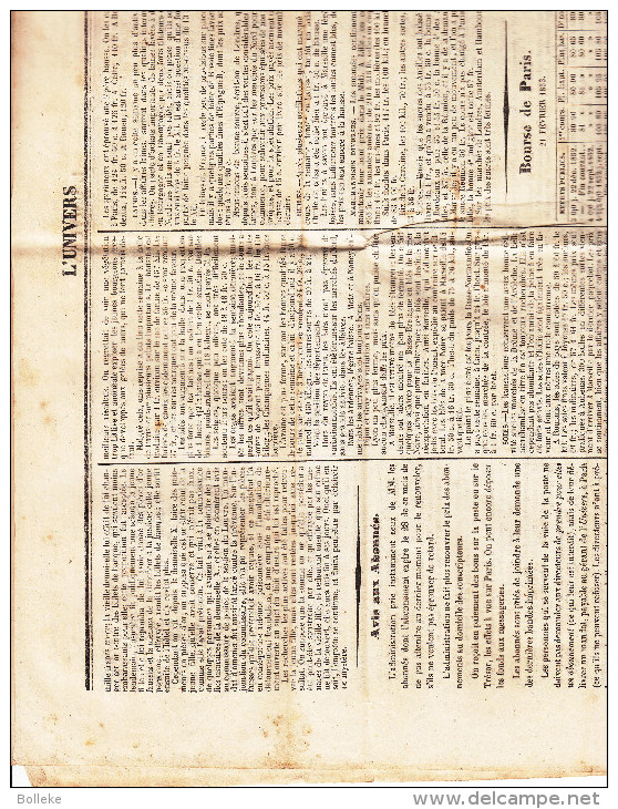 France - Journal L´ Univers Du 22 Février 1853 ° - 4 Pages - Avec Publicité - 1850 - 1899