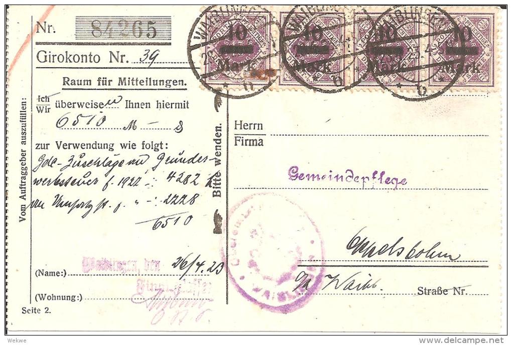 Wtb180/ Brief Mit Dienstmarken, 4-er Streifen Auf Sparkassen-Gutschrift Waiblingen 1923 - Covers & Documents