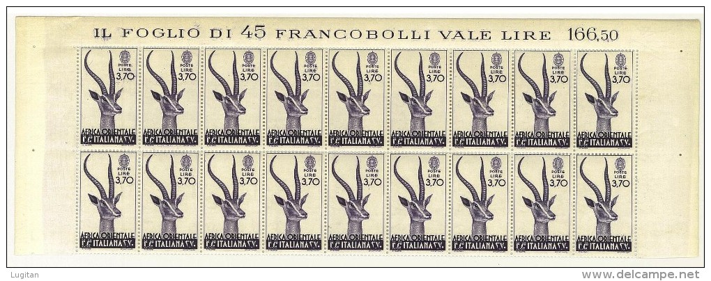 FILATELIA - AFRICA ORIENTALE ITALIANA 3,70 LIRE  BLOCCO DI 18 NUOVO GOMMA INTEGRA ** MNH -  NOUVEAU - NEW - AFFARONE - Africa Oriental Italiana