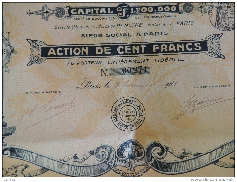 Société Française Des Pétroles De Prédéal-Téléajen (Roumanie) - Action De 100 Francs 1901/1911 (271) - Pétrole