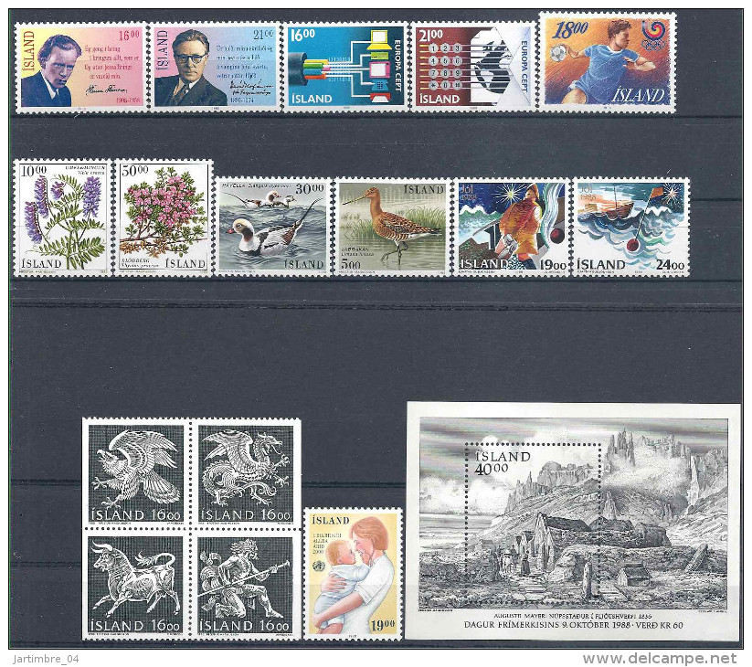 1988 ISLANDE 633 à 649** Année Complète Neuve - Unused Stamps