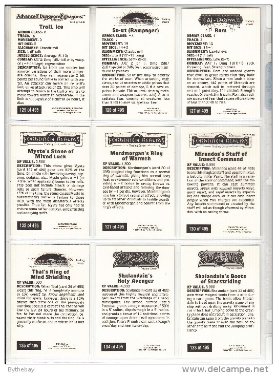 AD&D 2nd Edition Page Of 9 Cards - Numbers: 127 To 135 - Autres & Non Classés