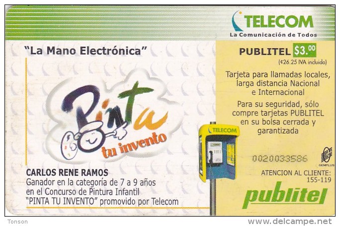 El Salvador, ELS-P-047a, La Mano Electrónica, 2 Scans.  Chip : GEM With Red Lines - El Salvador