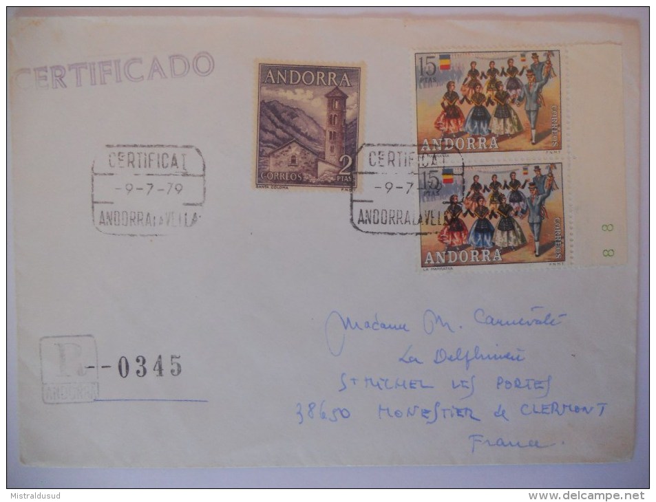 Andorre Espagnol Lettre Recommande De Andorra La Vella 1979 Pour Monestier - Lettres & Documents