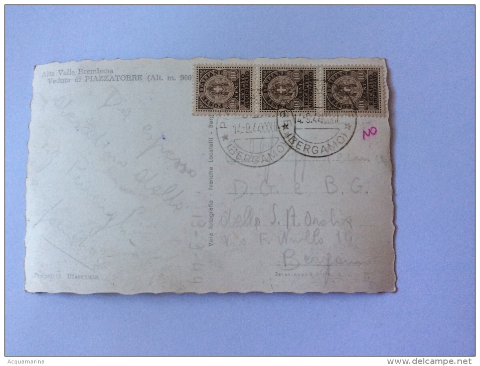 PIAZZATORRE - Cartolina FG BN V 14.9.44 Con Affrancatura D'emergenza RECAPITO AUTORIZZATO 10 Cent X 3 - Revenue Stamps