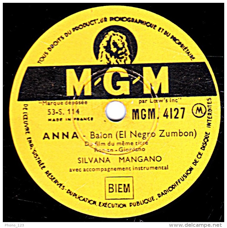 78 Trs - M-G-M 4127 - 25 Cm - état  EX -  SILVANA MANGANO - ANNA - T'HO VOLUTO BENE - 78 Rpm - Schellackplatten