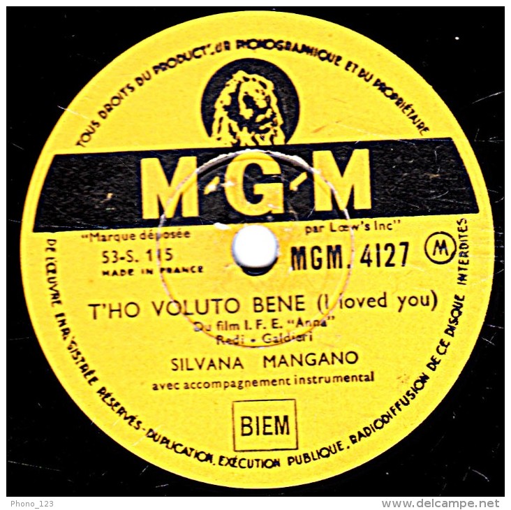 78 Trs - M-G-M 4127 - 25 Cm - état  EX -  SILVANA MANGANO - ANNA - T'HO VOLUTO BENE - 78 Rpm - Schellackplatten