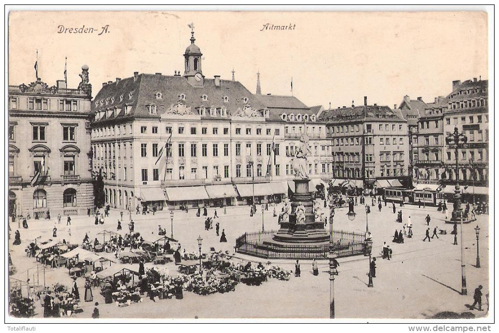 Dresden Altstadt Altmarkt Markttreiben J Messteier Goldwaren Uhren Straßenbahn Gelaufen - Dresden