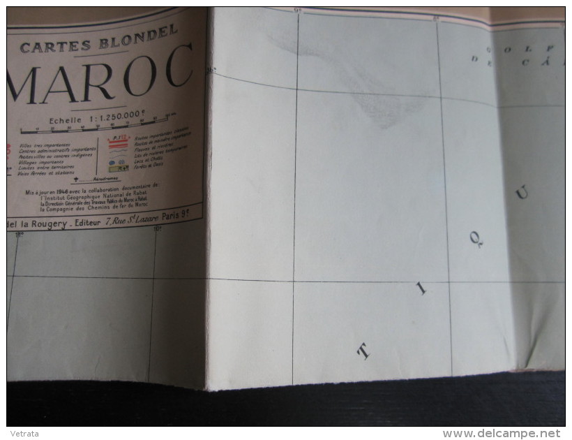 Carte (86x74 Cm) Du Maroc - 1 : 1.250.000 (Cartes Blondel) Mise À Jour En 1946 - Cartes Géographiques