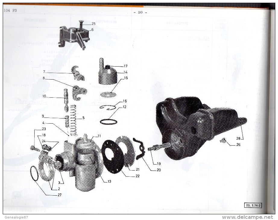 25 - BEAULIEU VALENTIGNEY - MONTBELIARD- BEAU CATALOGUE PIECES DETACHEES-CYCLES PEUGEOT MOTO- 104 F3- 1974 - Motos