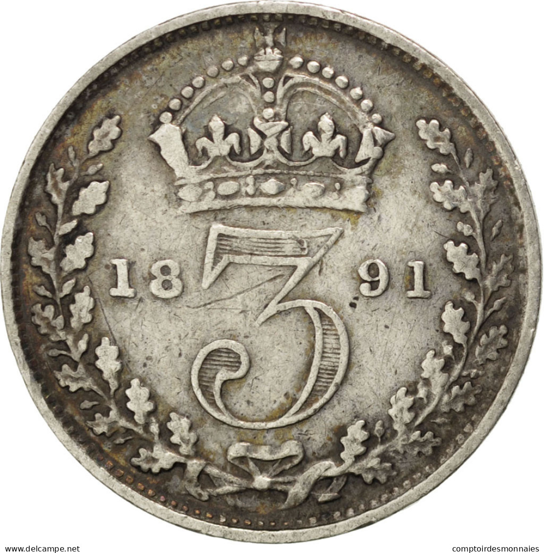 Monnaie, Grande-Bretagne, Victoria, 3 Pence, 1891, TTB, Argent, KM:758 - Otros & Sin Clasificación