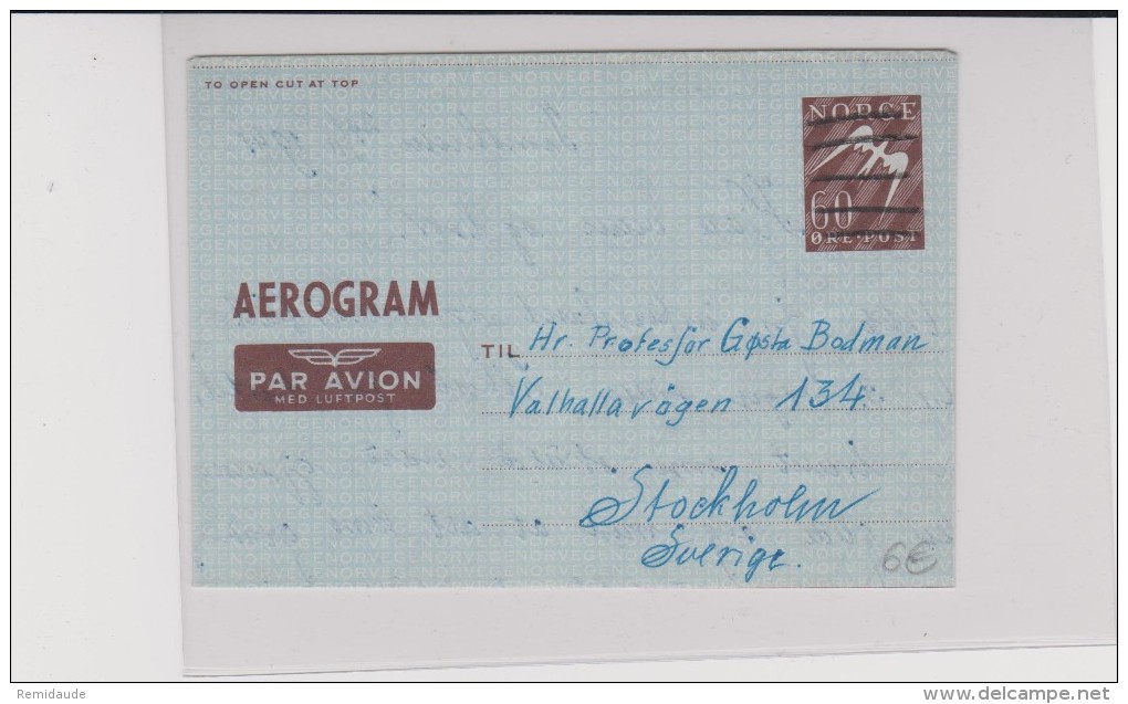 NORVEGE - 1948 - AEROGRAMME De TRONDHEIM Pour STOCKHOLM (SUEDE) - Postwaardestukken