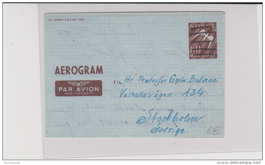 NORVEGE - 1948 - AEROGRAMME De TRONDHEIM Pour STOCKHOLM (SUEDE) - Postal Stationery