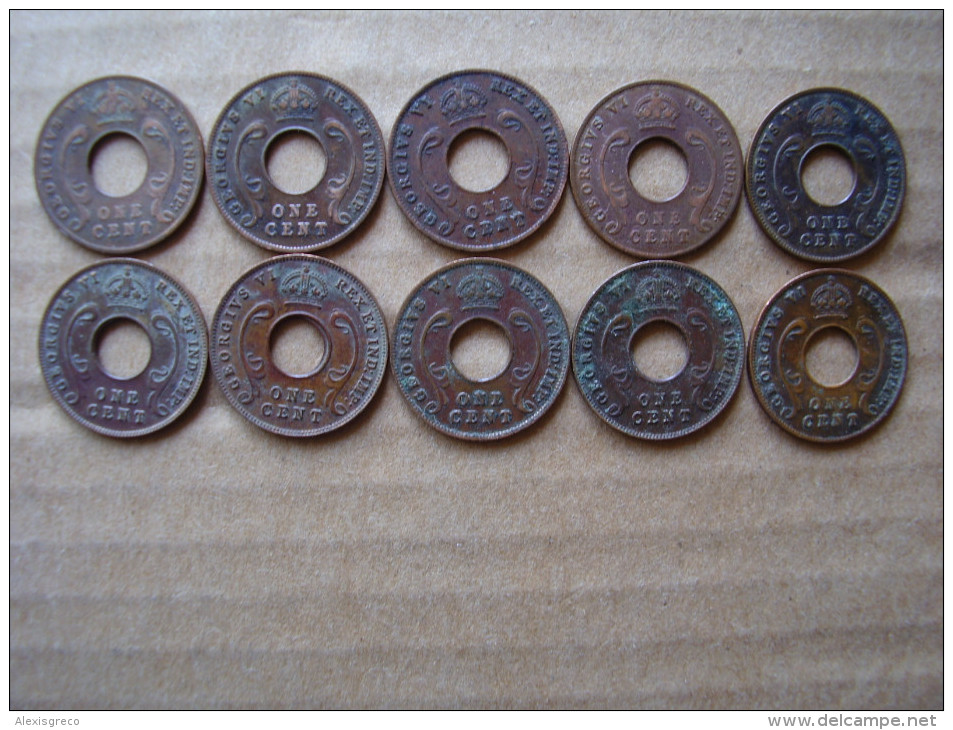 BRITISH EAST AFRICA  KUT ONE CENT COINS BRONZE Of 1942 - TEN All The SAME USED No Mint Mark. - Colonie Britannique