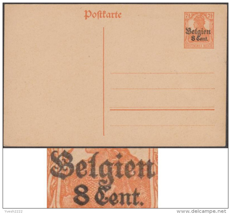 Belgique 1917. Carte Provisoire Avec Double Surcharge (n° 14). Surcharges Légèrement Superposées - German Occupation