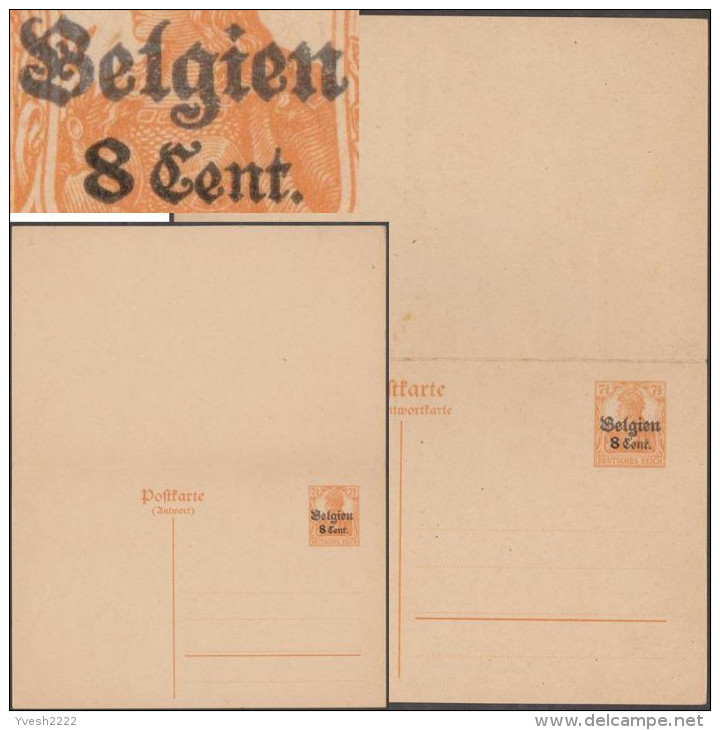 Belgique 1917. Carte Provisoire Avec Réponse Payée, Avec Double Surcharge (n° 15). Surcharges Très éloignées - Occupazione Tedesca