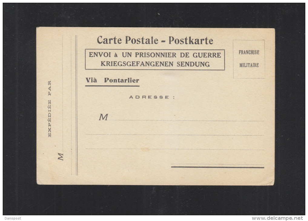 CP Franchise Militaire Envoi A Un Prisonnier De Guerre Via Pontarlier - 1. Weltkrieg 1914-1918