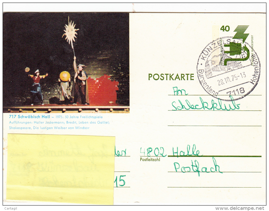 Philatélie - B1444 - Allemagne - Entier Postal " 50 Jahre Fereilichtspiele Schwäbisch Hall" - Postcards - Used