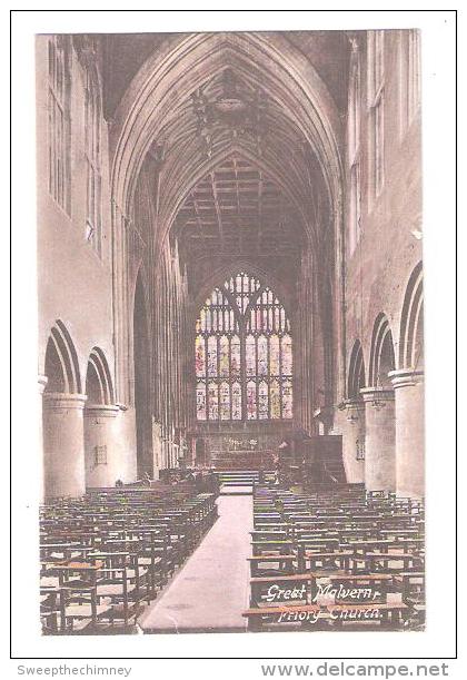 GREAT MALVERN Priory Church Interior COLOURED STAIN GLASS Window USED 1910 MALVERN - Sonstige & Ohne Zuordnung