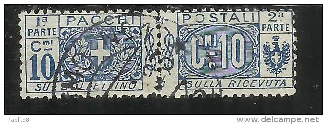 ITALY KINGDOM ITALIA REGNO 1914 - 1922 PACCHI POSTALI NODO DI SAVOIA CENT. 10 USATO USED - Postal Parcels