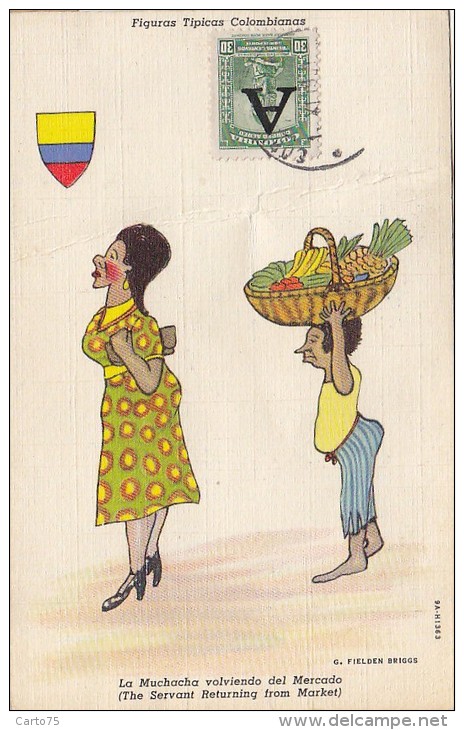 Colombie - Figuras Tipicas Colombianas - Folklore / Stamps Postmarked 1951 / La Talboterie Près Cognac - Kolumbien