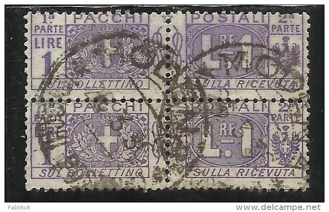 ITALY KINGDOM ITALIA REGNO 1914 - 1922 PACCHI POSTALI NODO DI SAVOIA LIRE 1 COPPIA USATA PAIR  USED OBLITERE' - Colis-postaux