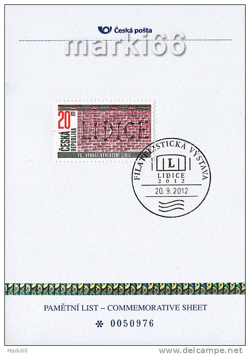 Czech Republic - 2012 - LIDICE 2012 - Philatelic Exhibition - Special Commemorative Sheet With Postmark And Hologram - Briefe U. Dokumente