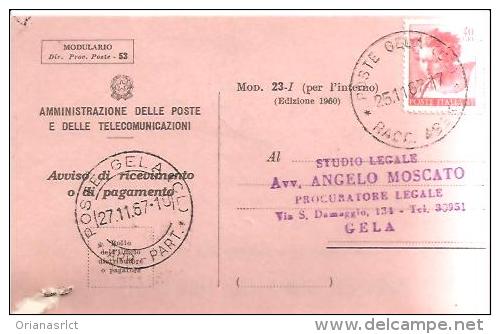 79627)CARTOLINA AVVISO POSTALE  27-11-67 - Interi Postali