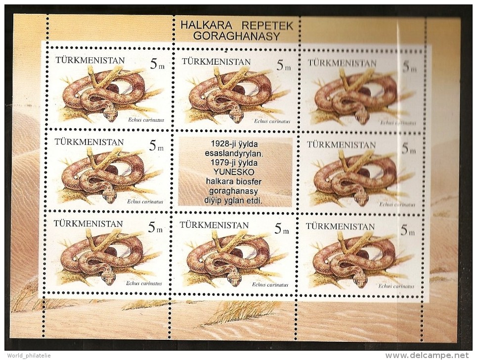 Turkménistan 1994 N° Feuillet Du N° 52 X 9 ** Parc National, Animaux, Repetek, Serpent, Echus Carinatus, Reptile - Turkménistan