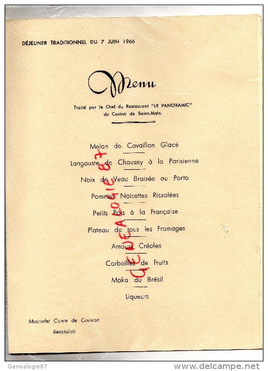 35 -ST  SAINT MALO - BEAU MENU XXIIE CONGRE AMICALE INTERNATIONAL DES CAP HORNIERS-1966- CAO HORN- SCHOUTEN LE MAIRE - - Menú