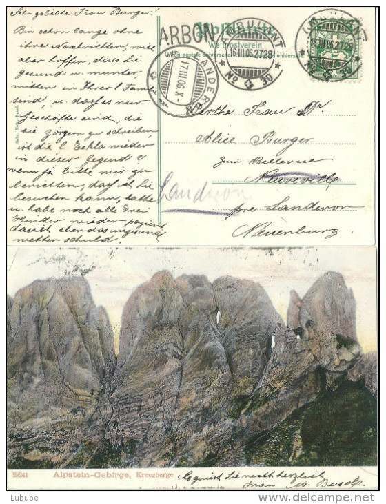 AK  Alpstein Gebirge - Kreuzberge  (Stabstempel ARBON)          1906 - Railway