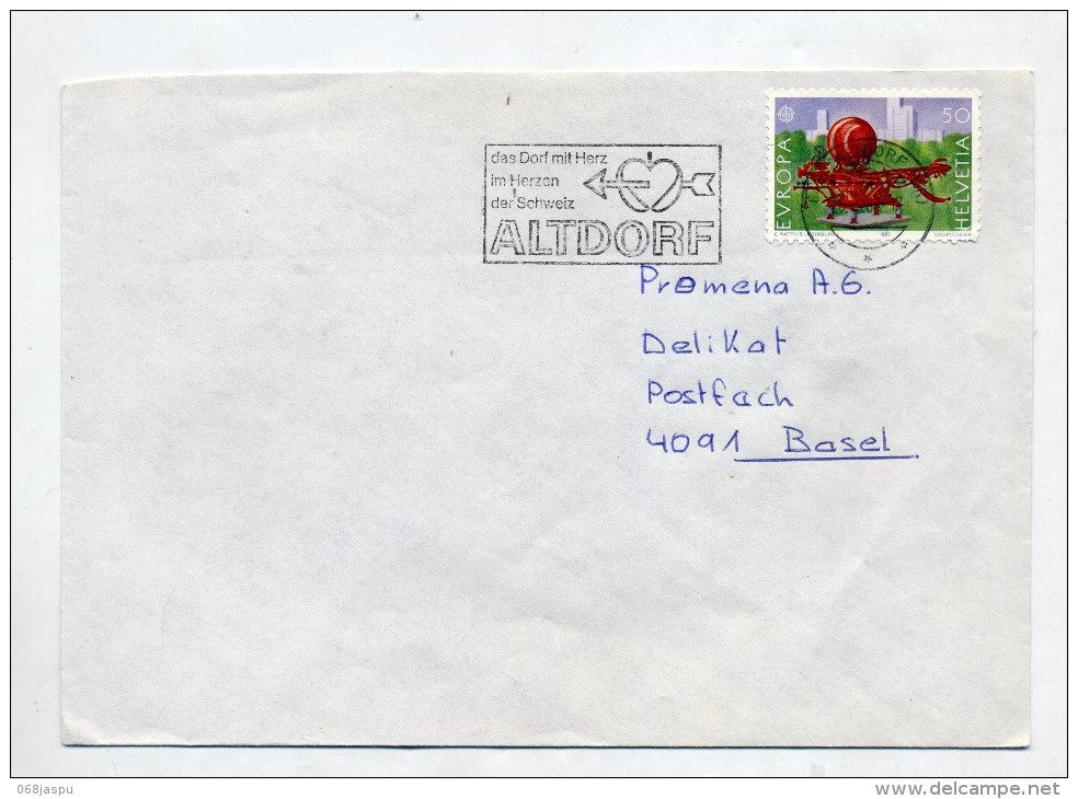 Lettre Flamme Altdorf Ville Coeur De Suisse Theme Pomme Arc - Marcophilie