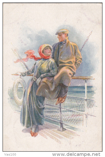 CPA USABAL- COUPLE ON THE SHIP DECK, CENSORED - Usabal